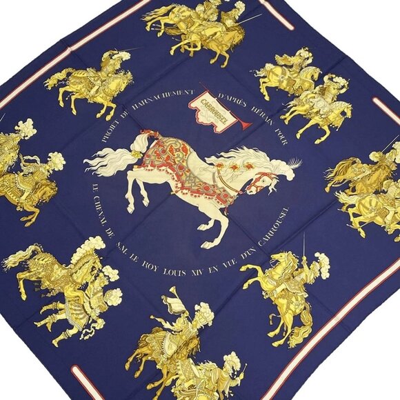 HERMES Carre 90 - Navy Yellow Multi Silk Scarf 255-072425 - Picture 1 of 5